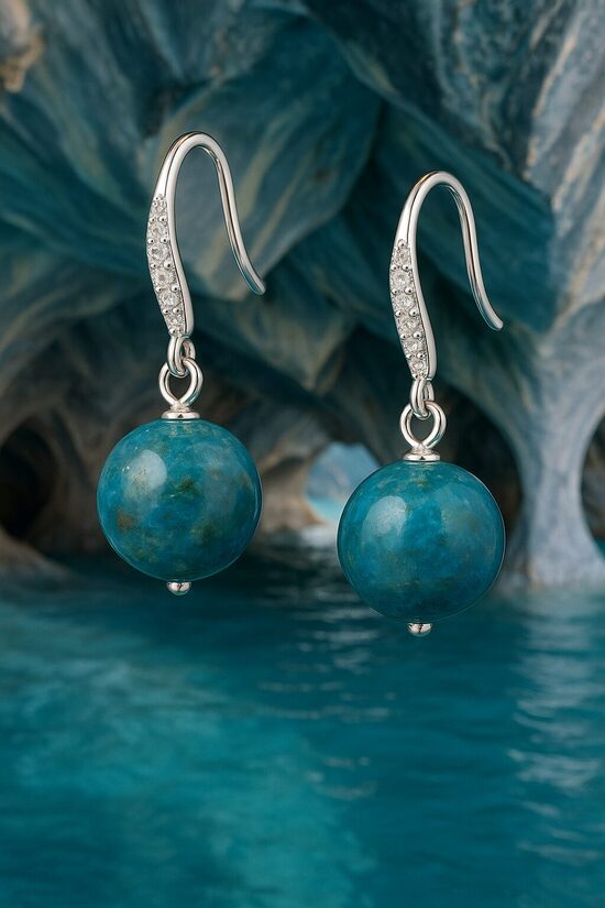 Dabīgo pērļu auskari "Zilais Marmora kanjons (Marble Caves), Čīle"